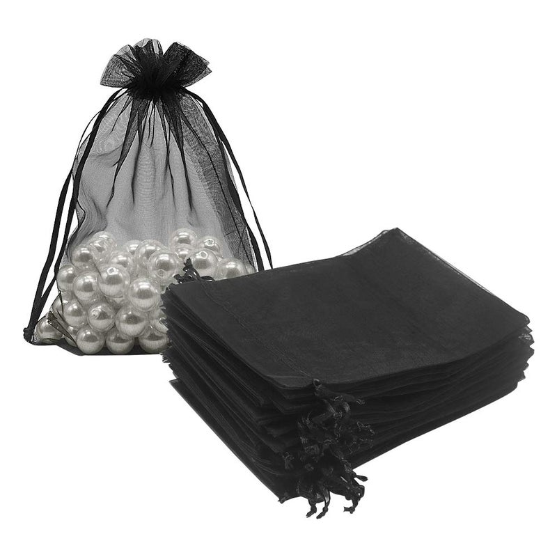 HRX Package Black Organza Bags 5x7 inch 100pcs, Mesh Candy Bags Jewelry Pouches Drawstring Empty Sachet for Present Wedding Giveaways - Image 1